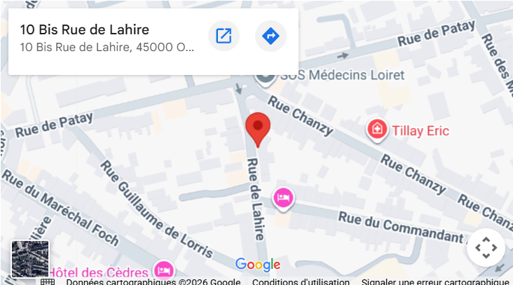 Carte de localisation Adivec – 10 bis rue de Lahire, 45000 Orléans